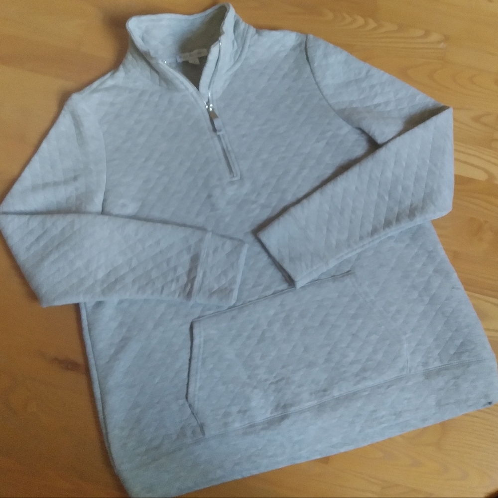 Kim Rogers Cozy Gray Quilted Quarter 1/4 Zip Pullover‎ Jacket